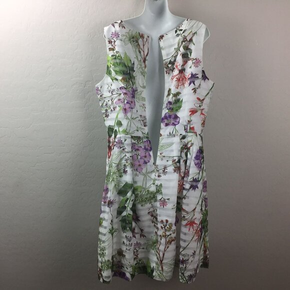 JM Studio John Meyer Floral Sleeveless Banded A-Line Tea Length Dress Size 14 - Picture 6 of 8
